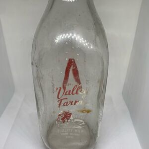 Vintage Valley Farms Dairy One Quart Milk Bottle 9" tall